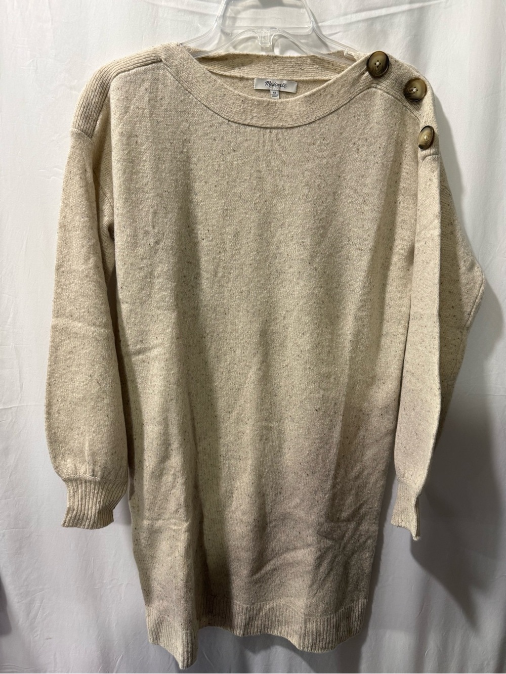 Madewell Cream Shoulder-Button Knit Dress
